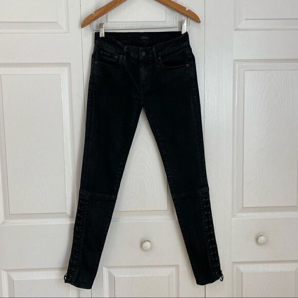Polo Ralph Lauren Womens Jeans The Tompkins Black Coated SKINNY - Picture 2 of 12